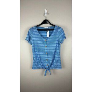Notations - Small - Blue Short-Sleeve Shirt With Knot & Wooden Button Accents